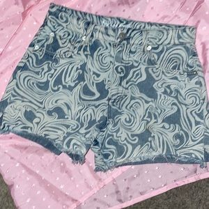 Paisley Denim Mock Short Shorts